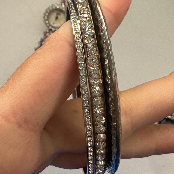 Silver and Black Rhinestone Bangles - Picture 2 of 3